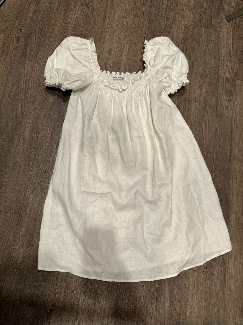 Reformation Linen Sz L White Puff Sleeve Square Neck Mini Dress - Picture 2 of 6